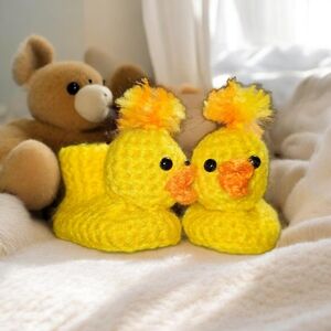 Yellow Baby Chick Crochet Booties